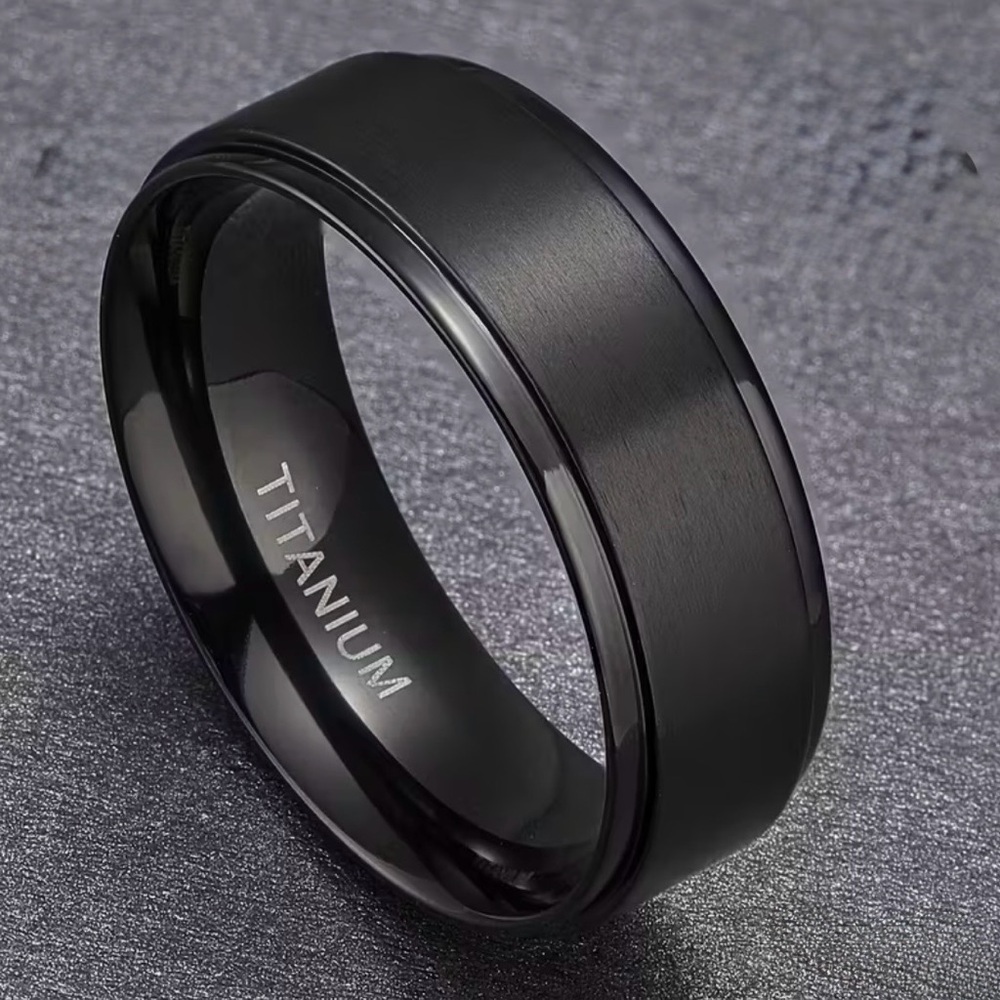 Men's Black Titanium Ring 8mm Brushed Wedding Band